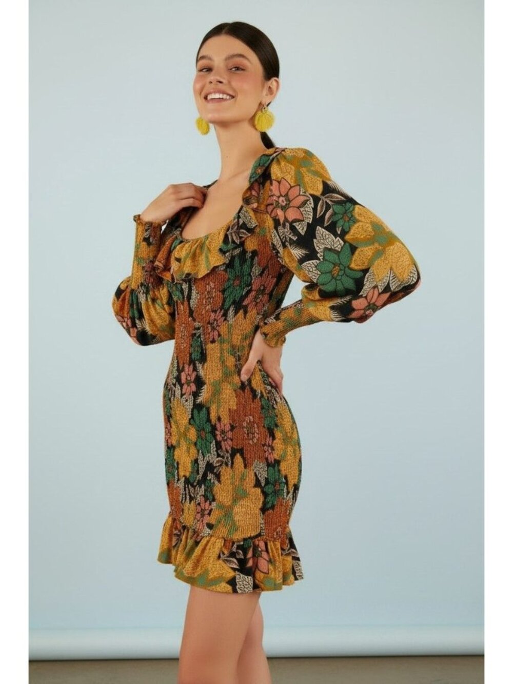 Farm Rio Garden Print Mini Dress - Smocked Bodice, Size XL, New with Tags - Picture 2 of 4